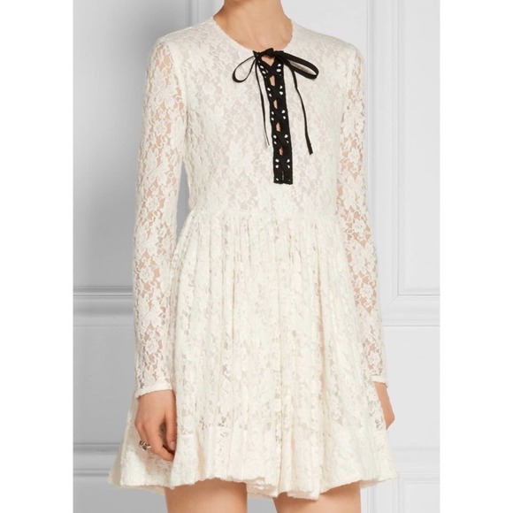 Maje Robby Soft Ecru Cream Black Velvet Ribbon Lace Up Dress 2 M - Picture 3 of 12